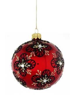 A set of 6 glass Christmas baubles with a floral motif.