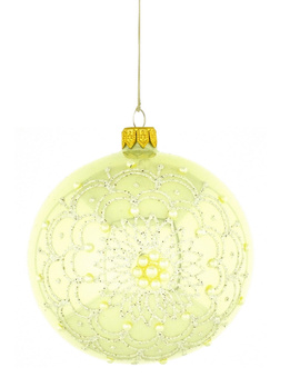 A set of 4 glass Christmas baubles in champagne color with an ornamental decoration.