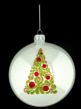 A set of 4 glass Christmas baubles with a tree motif.