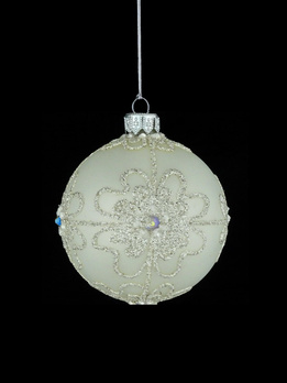 A set of 6 glass Christmas baubles with a floral motif.