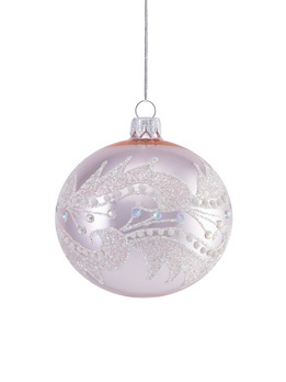 Set of 6 glass Christmas baubles with a glitter pattern and iridescent stones