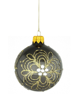 A set of 6 glass Christmas baubles with a floral motif.