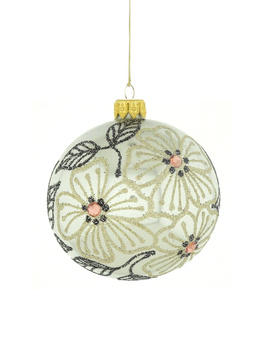 A set of 6 glass Christmas baubles with a floral motif