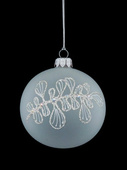  Set of 6 glass Christmas baubles with a glitter twig pattern and stones