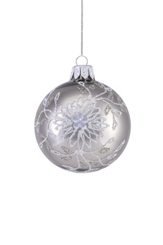  A set of 6 graphite-colored glass Christmas tree baubles with a flower motif