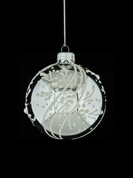 A set of 6 glass Christmas baubles with ornamental decoration.