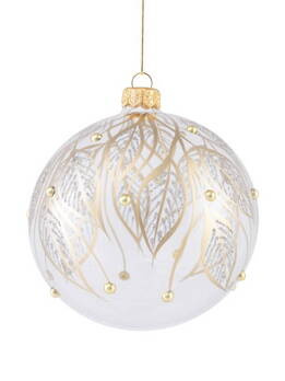  Set of 4 glass Christmas baubles with a leaf motif and pearls