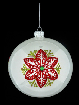 A set of 4 glass Christmas baubles with snowflakes.