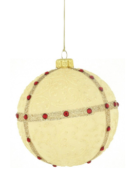 A set of 4  glass Christmas baubles in champagne color with an ornamental decoration.