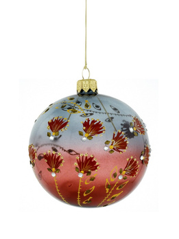 A set of 6 glass Christmas baubles with a floral motif.