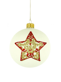 A set of 6 glass Christmas baubles with a star motif.