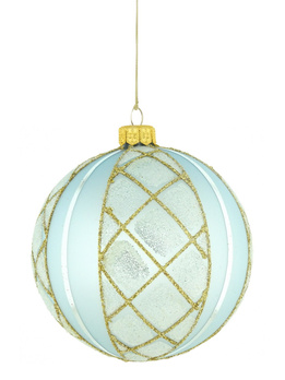 A set of 4 glass Christmas baubles with ornamental decoration.