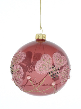  Set of 4 glass Christmas tree baubles with a flower motif