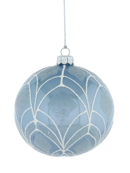 Set of 4 blue glass Christmas baubles with white decoration