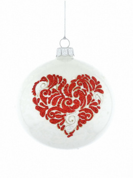 Set of 4 glass Christmas tree baubles with a heart motif in red