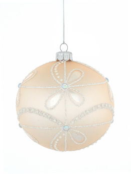 Set of 4 glass Christmas baubles with a flower motif on a pastel background