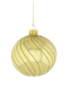 A set of 6 glass Christmas baubles with a stripe motif.
