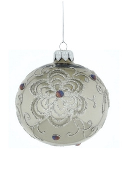 A set of 6 glass Christmas baubles with a floral motif.