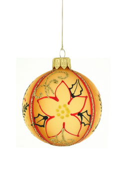 A set of 6 glass Christmas baubles with a floral motif.