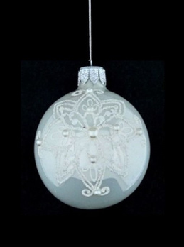 A set of 6 glass Christmas baubles with snowflakes.