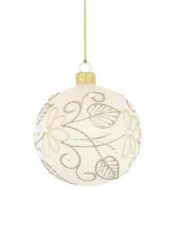A set of 6 glass Christmas tree baubles in light beige color with a twig motif