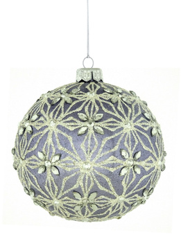 A set of 4 glass Christmas baubles with ornamental decoration.