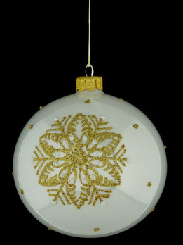A set of 4 glass Christmas baubles with a snowflake motif.