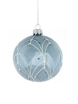 A set of 6 glass Christmas baubles with ornamental decoration.