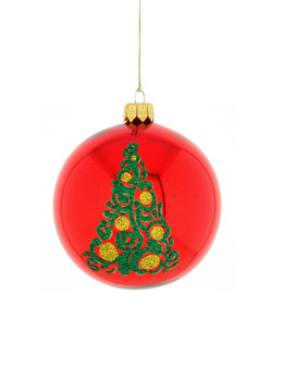 A set of 6 glass Christmas baubles with a Christmas tree motif.