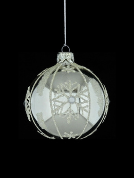 A set of 6 glass Christmas baubles with snowflakes.