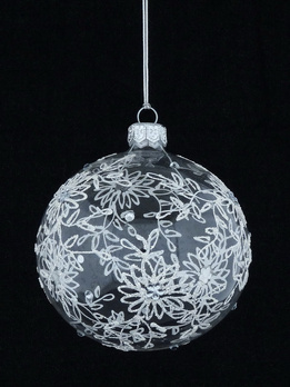  Set of 4 glass Christmas baubles with a glitter pattern and stones