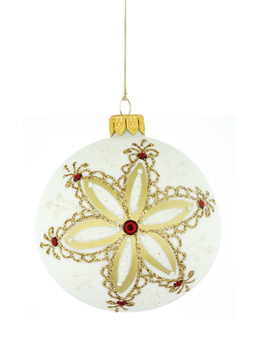 A set of 6 glass Christmas baubles with a floral motif.