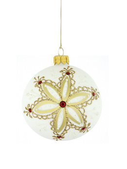 A set of 6 glass Christmas baubles with a floral motif.