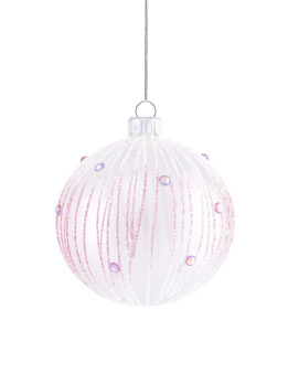  Set of 6 glass Christmas baubles with a glitter pattern and stones