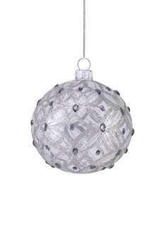  Set of 4 glass Christmas baubles with a glittery geometric pattern