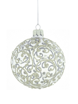A set of 6 glass Christmas baubles  with an ornamental decoration.