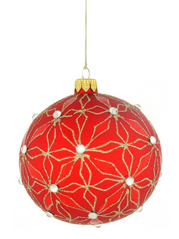A set of 4 glass Christmas baubles with ornamental decoration.