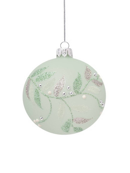 Set of 6 glass Christmas baubles with a glitter pattern and pearls