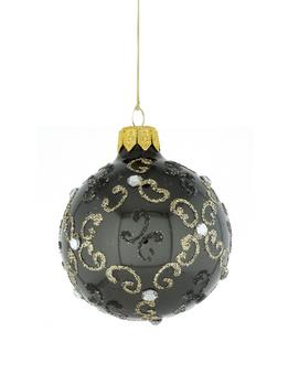 A set of 6 glass Christmas baubles with an ornamental decoration.