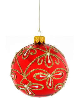 A set of 6 glass Christmas baubles with ornamental decoration.
