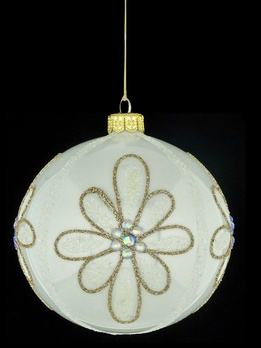 A set of 4 glass Christmas baubles with a floral motif