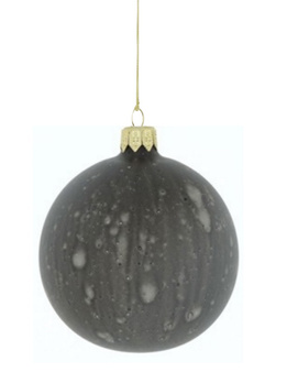 Set of 6  glass Christmas baubles with a black marble effect.