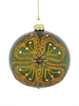  Set of 4 glass Christmas baubles with a glitter butterfly motif