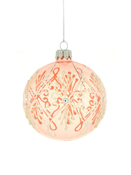 A set of 6 glass Christmas baubles with ornamental decoration.