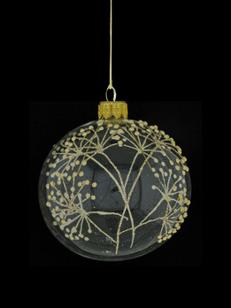 A set of 6 glass Christmas baubles with a floral motif.