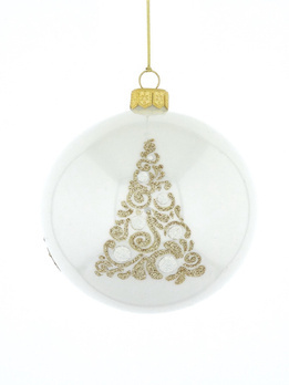  Set of 4 glass Christmas baubles with a golden Christmas tree motif