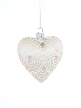 Set of 6 heart-shaped glass Christmas baubles with ornamental decoration