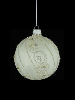 A set of 6 glass Christmas baubles with ornamental decoration.