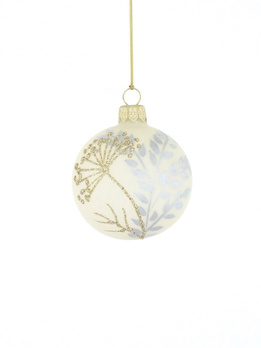 A set of 6 cream-colored glass Christmas tree baubles with a dill motif