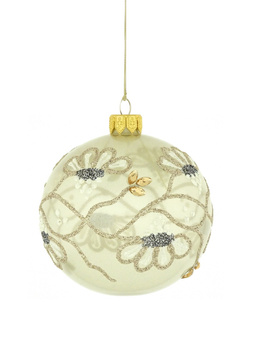 A set of 6 glass Christmas baubles with a floral motif.